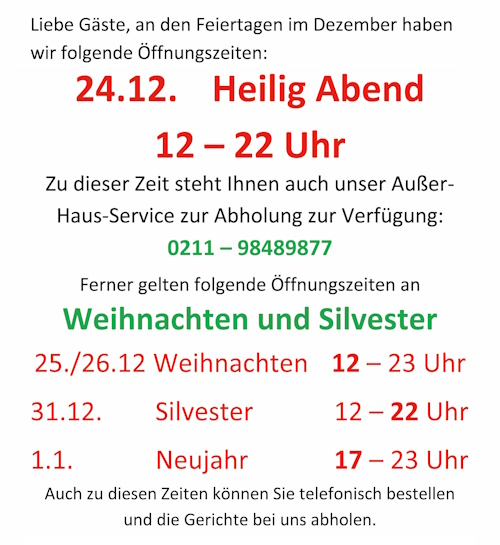 Öffnungszeiten Weihnachten & Silvester