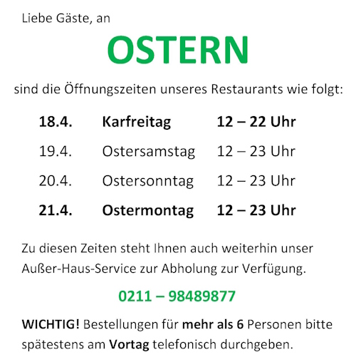Öffnungszeiten Ostern 2025