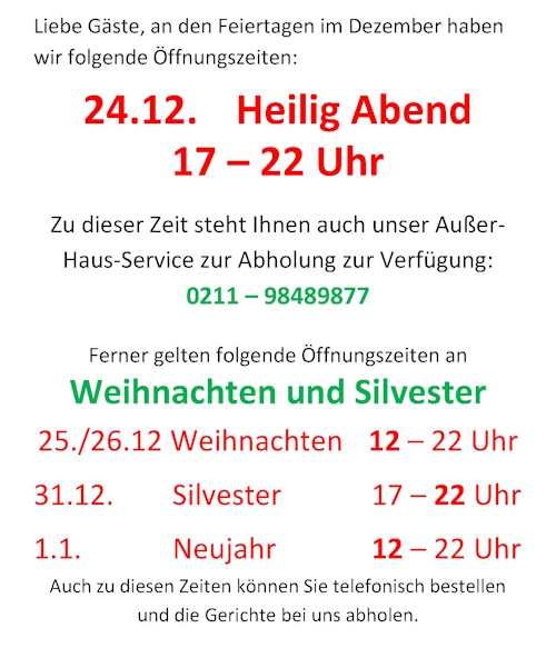 Öffnungszeiten Weihnachten & Silvester 2025